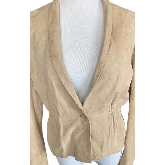 Vintage Suede leather Blazer Jacket Tan Women M L 80s Southwest Western boho - Picture 3 of 14